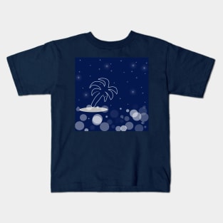 Landscape with palm. Vacation, exotic, island with dark blue color background Kids T-Shirt